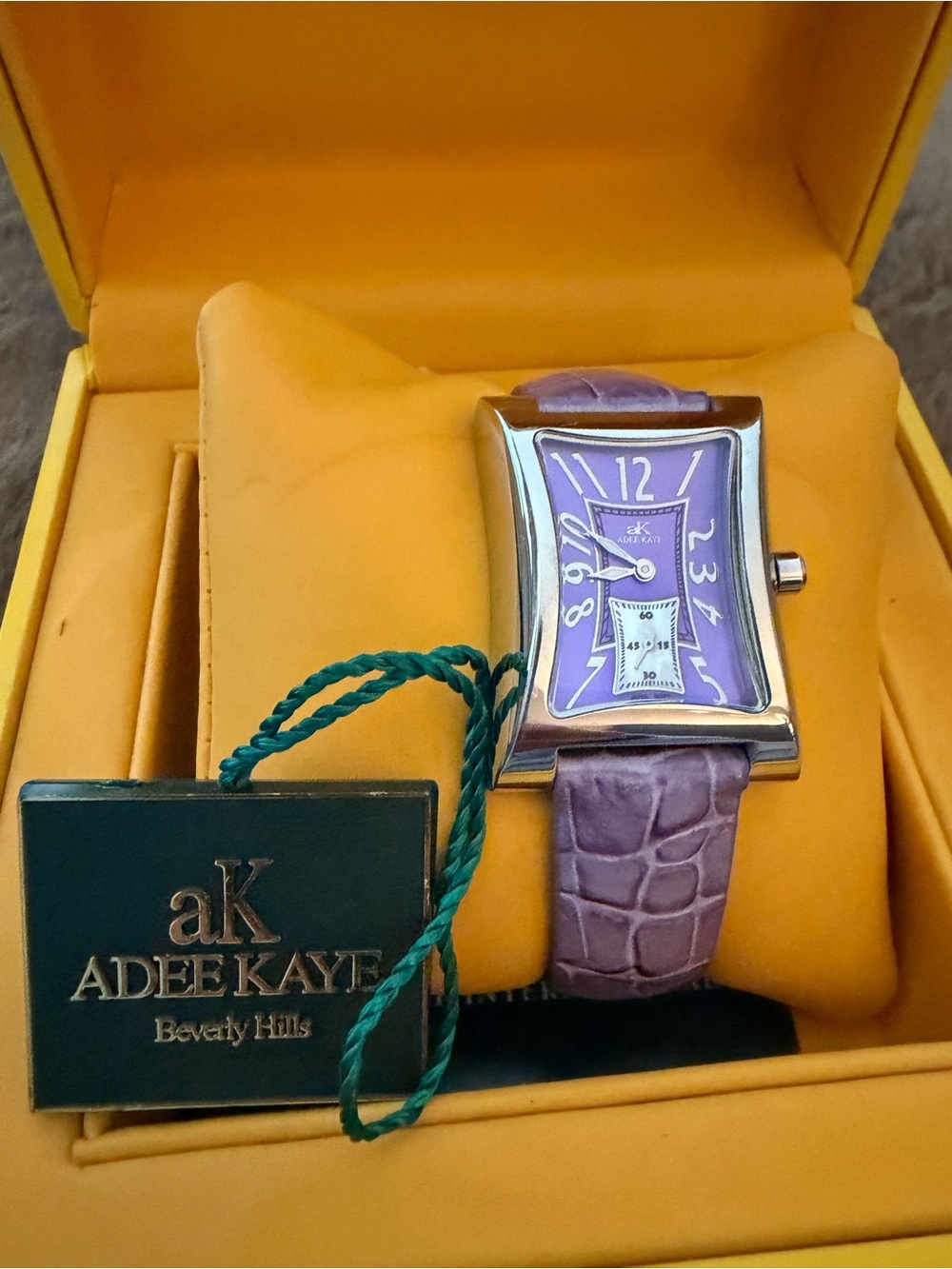 Adee Kaye Purple Croc-Embossed Leather Strap Watch with Silver-Tone Curved Case